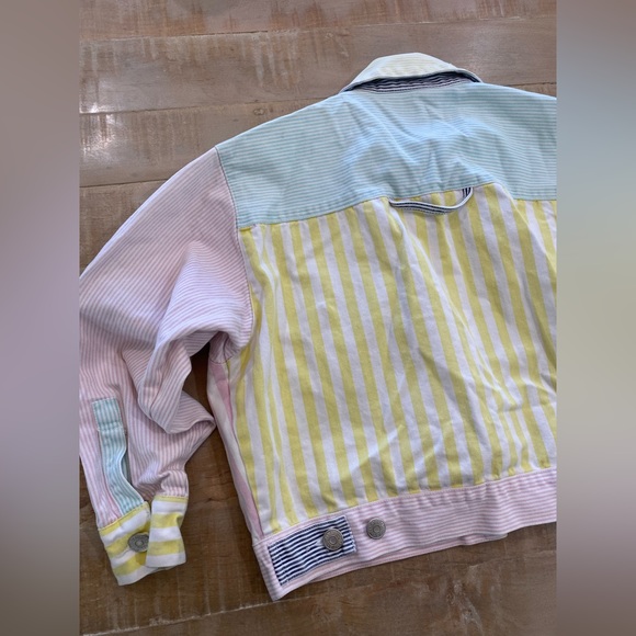 Tangiers Pastel striped 90s multicolor denim jeans jacket unisex - Picture 13 of 14
